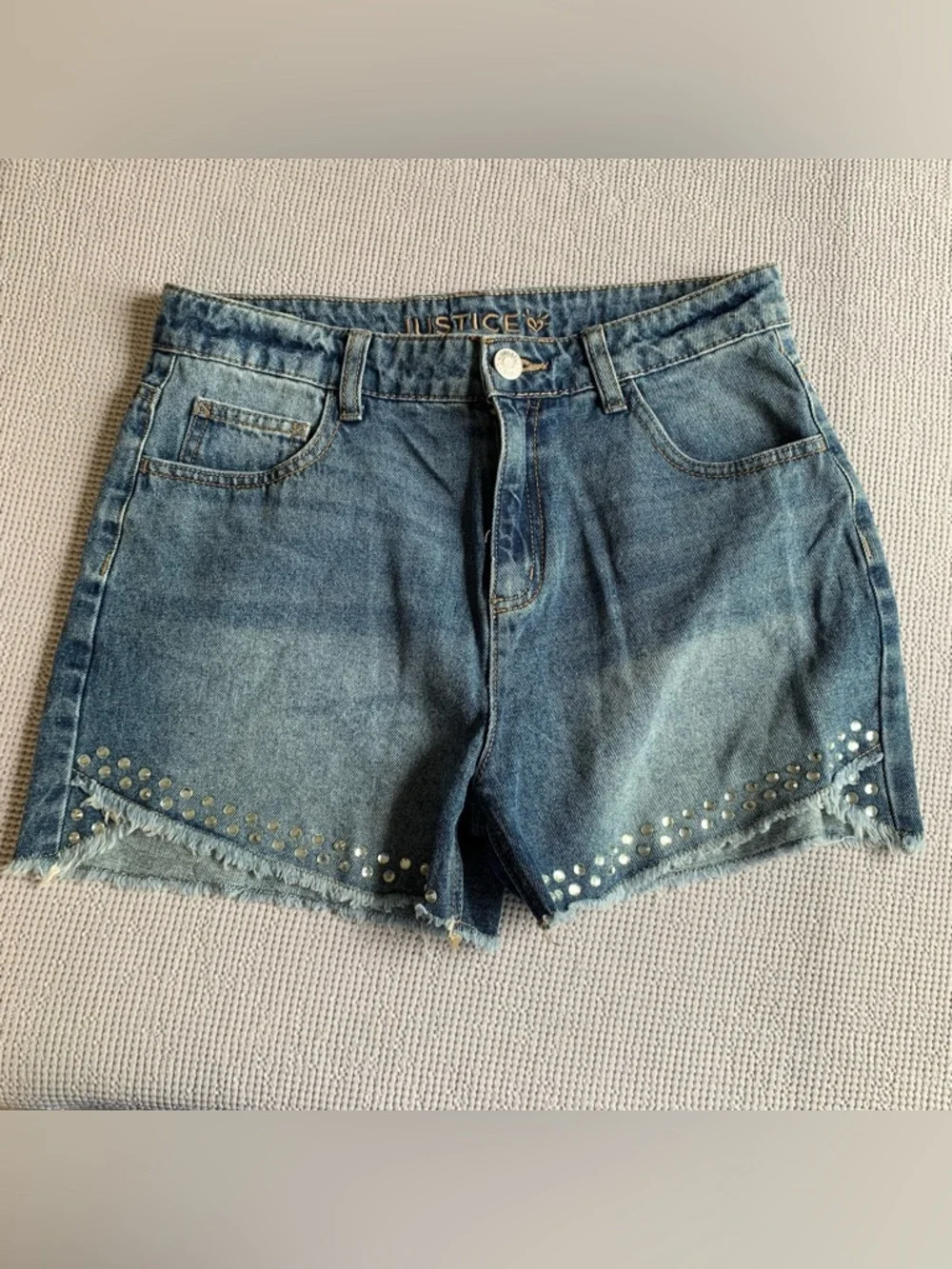 Justice Girls Blue Denim Shorts with Stud Accents Size 18
